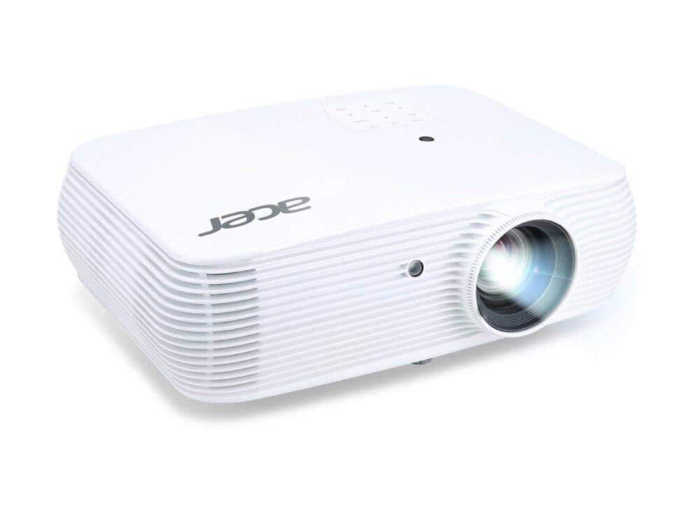 acer pj p5535 dlp 3d White modern projector on white background.