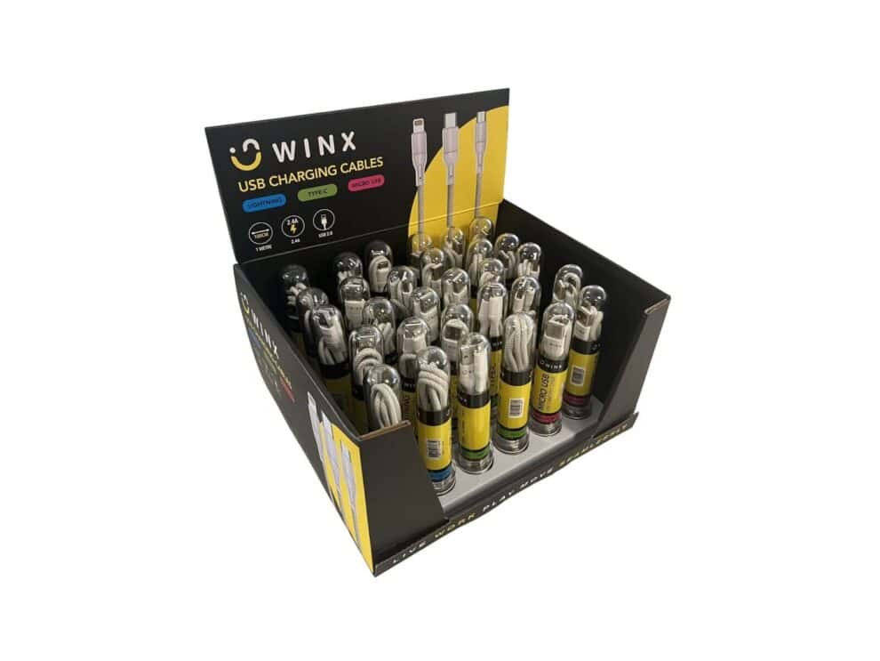 winx usb charging cables Box of assorted USB charging cables.
