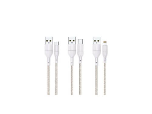 Various USB charging cables isolated on white background.