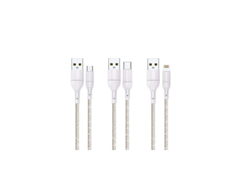 Various USB charging cables isolated on white background.