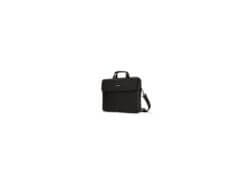 Black laptop briefcase with shoulder strap and handle.