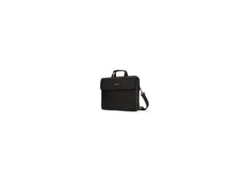 Black laptop briefcase with shoulder strap and handle.