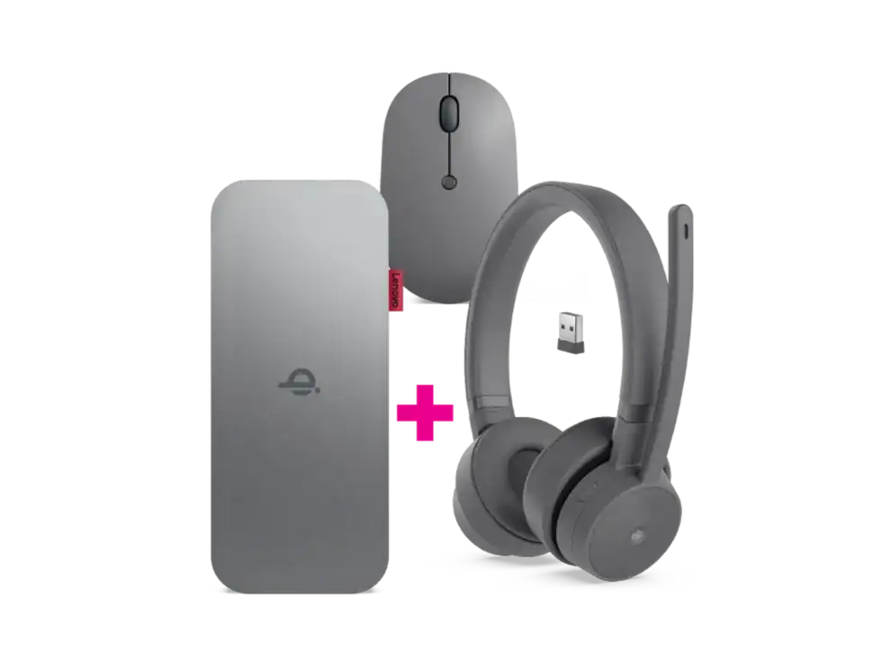lenovo go wired anc headset + wireless mobile power bank + wireless mouse bundle