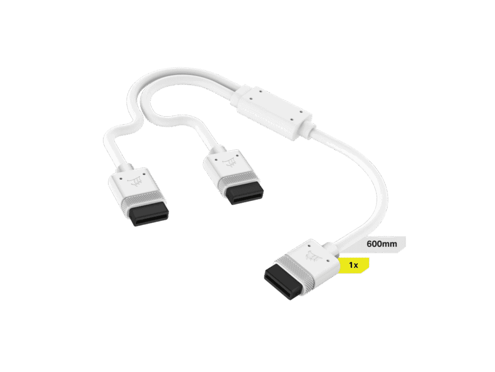 corsair icue link cable; 1x 600mm y cable with straight connectors; white
