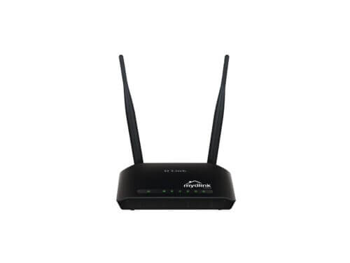 Black wireless router with two antennas