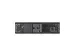 Front view of black server rack.