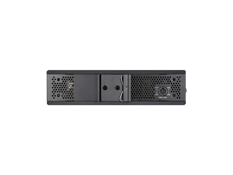 Front view of black server rack.