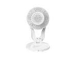 Round white security camera on stand
