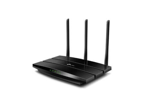 Black wireless router with three antennas