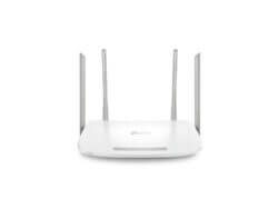 TP-Link white wireless router with four antennas.