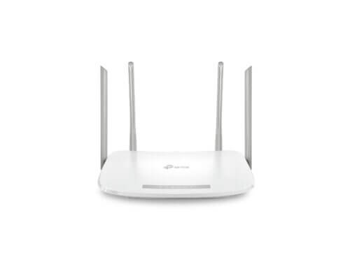 TP-Link white wireless router with four antennas.