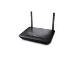 Black dual-antenna Wi-Fi router.