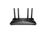 Black TP-Link router with four antennas