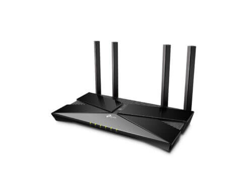 Black wireless router with four antennas