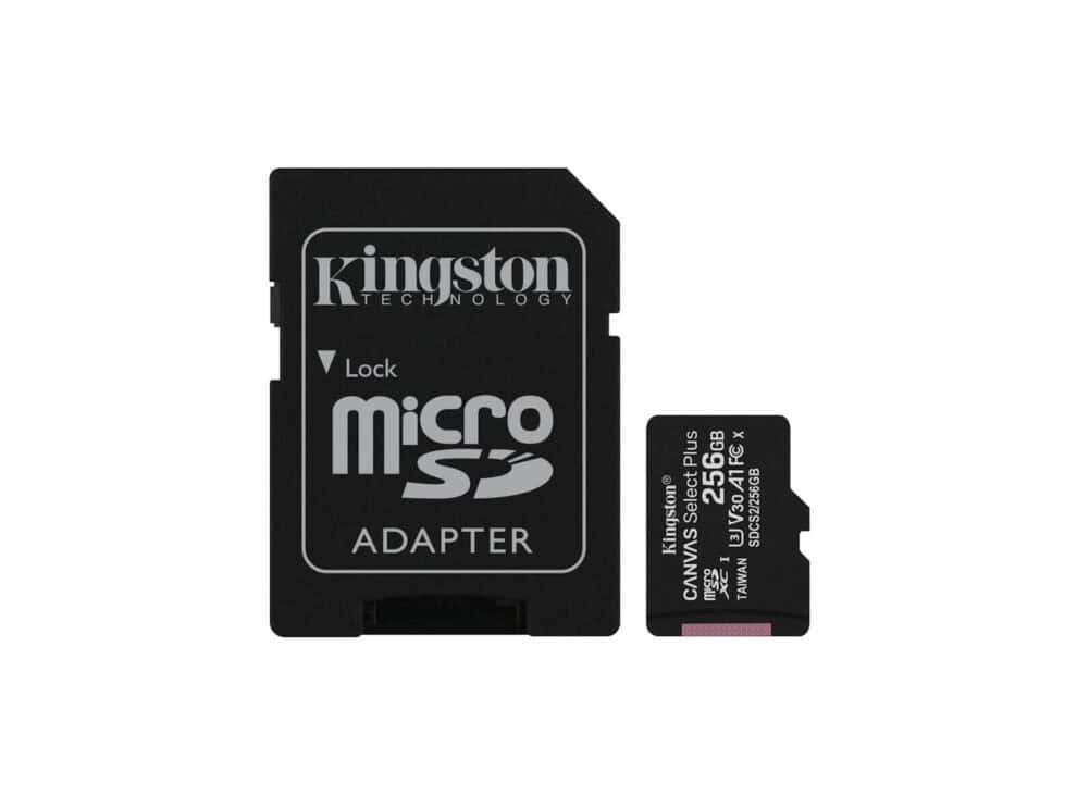 kingston 256gb micsdxc canvas select plus 100r a1 c10 card + adp