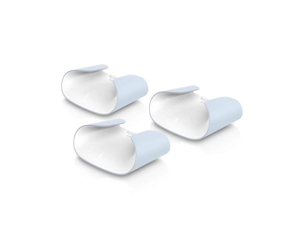 Three modern white and blue wall lamps