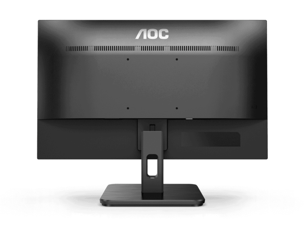 Rear view of black AOC computer monitor