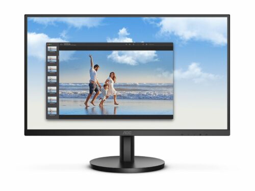 aoc 24b30hm monitor|23.8 inch|va fhd 1920x1080 100hz|hdmi||vesa|flicker free;|low blue mode AOC monitor displaying family on beach