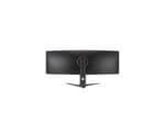 Back view of curved monitor on stand