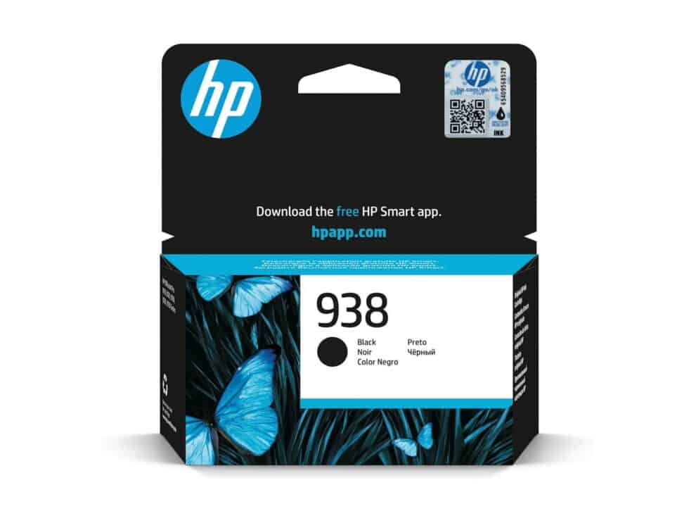 HP 938 black ink cartridge packaging.
