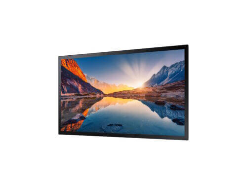 LCD displaying sunrise over snowy mountains.