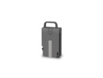 Gray plastic electronic device with handle.