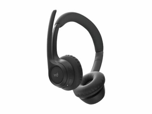 Black wireless over-ear headphones with microphone