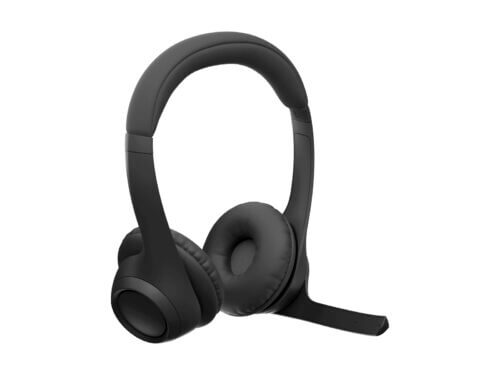 Black over-ear wireless headset with microphone.