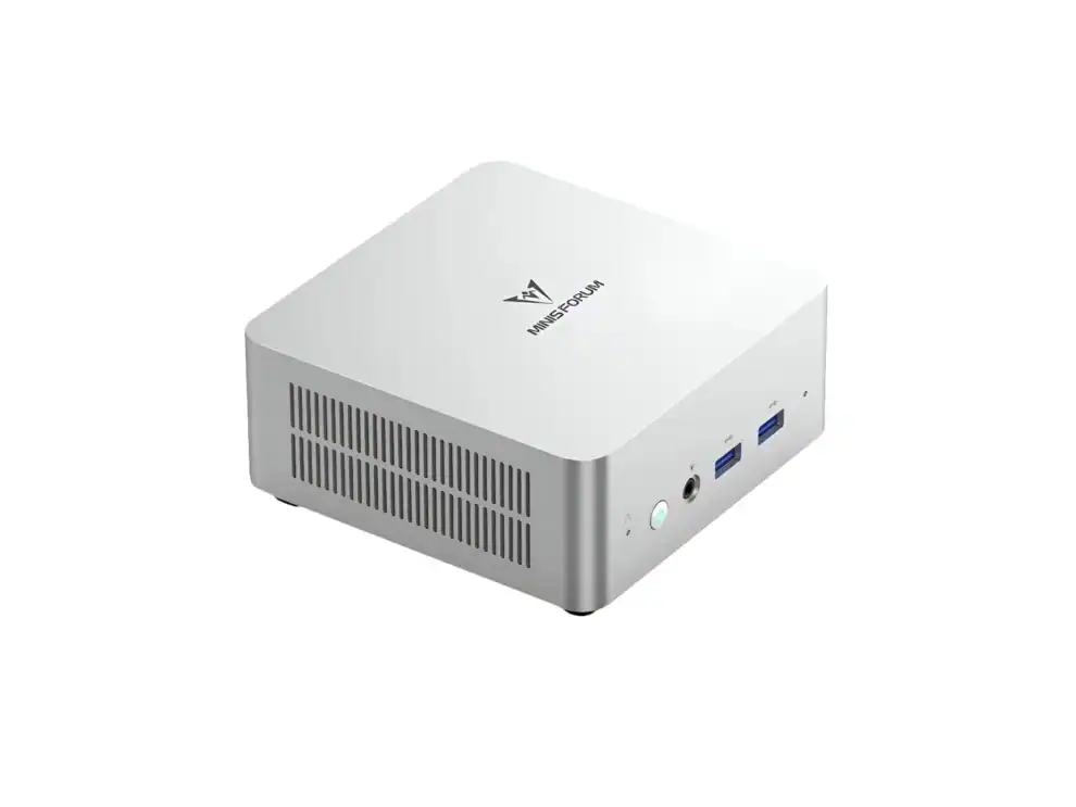 Compact desktop mini PC in silver