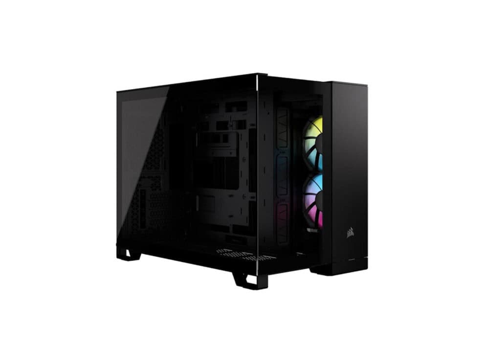 icue link 2500x rgb micro atx dual chamber pc case; black Gaming PC case with RGB fans