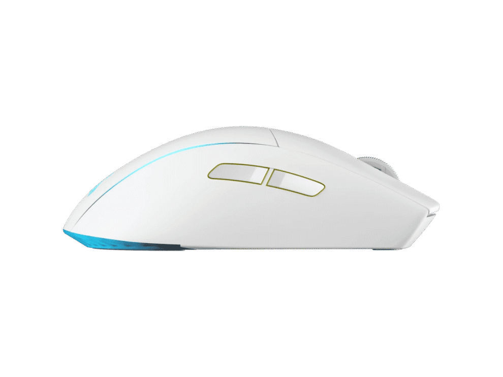Wireless white gaming mouse side view