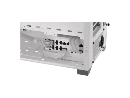 PC power supply unit with connected cables.