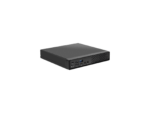 Black mini computer with multiple ports.