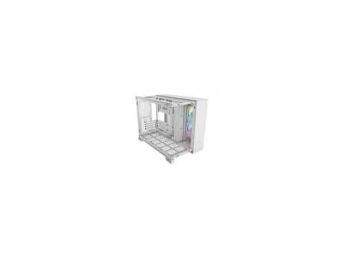 White open PC case with visible fans.