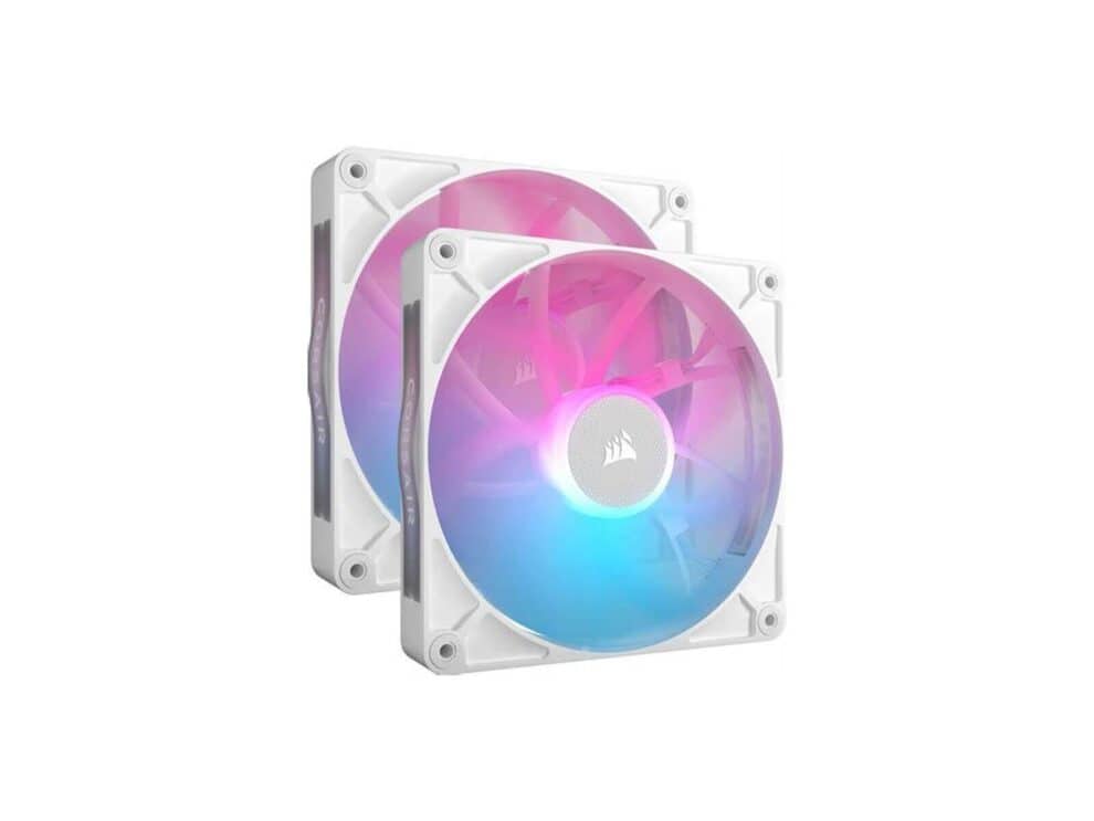 corsair rx series; icue link rx140; 140mm fan; dual pack white. RGB Corsair computer cooling fans