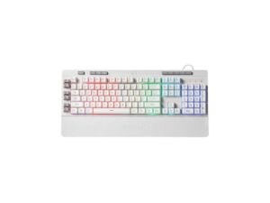White RGB gaming keyboard with wrist rest