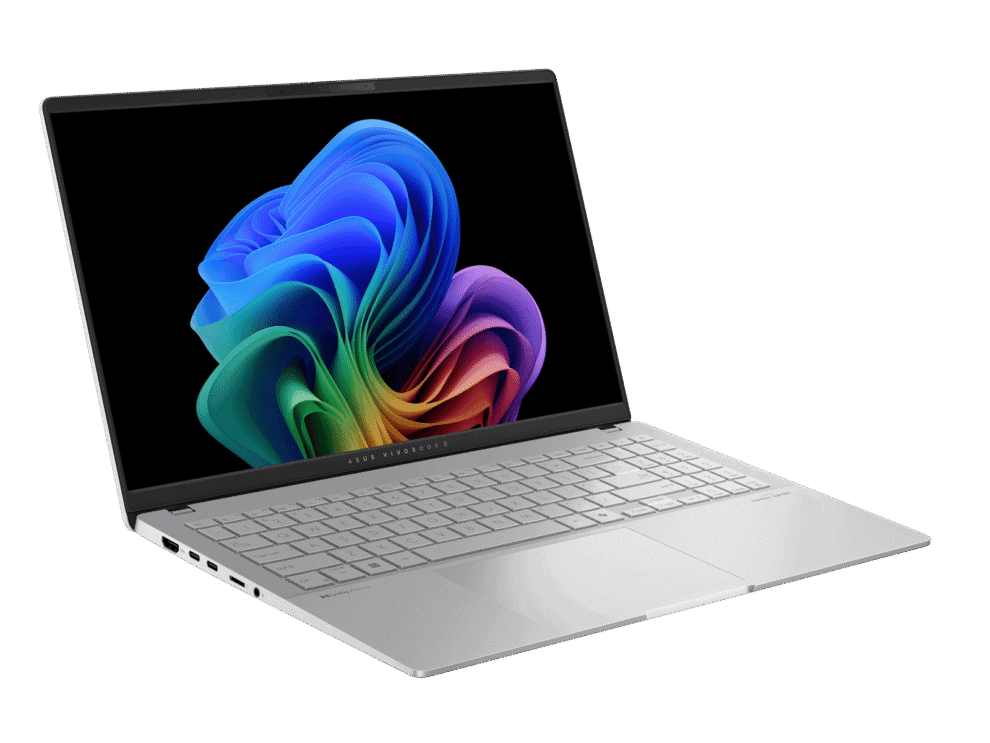 Silver laptop with colorful display