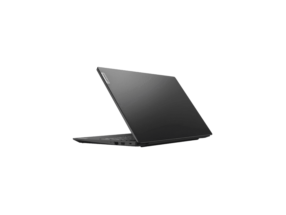 Black laptop partially closed