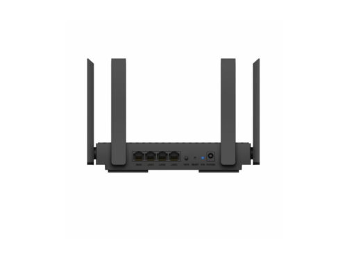 Black wireless router with four antennas