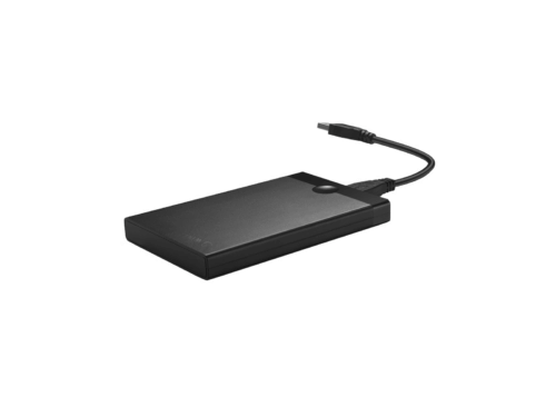 Black external hard drive with USB cable