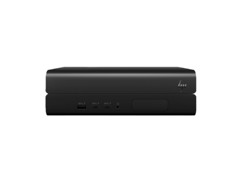 Front view of a black desktop mini PC