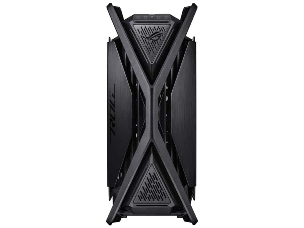 Front view of a gaming desktop case.