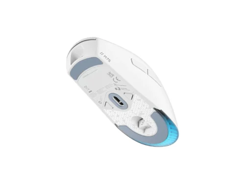 Bottom view of a Corsair computer mouse.