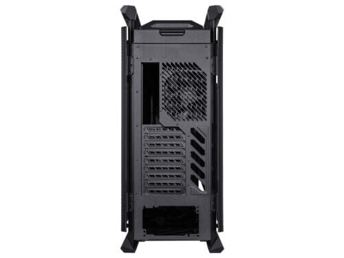 Rear view of a gaming PC tower.