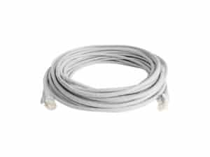 Coiled white Ethernet cable with connectors