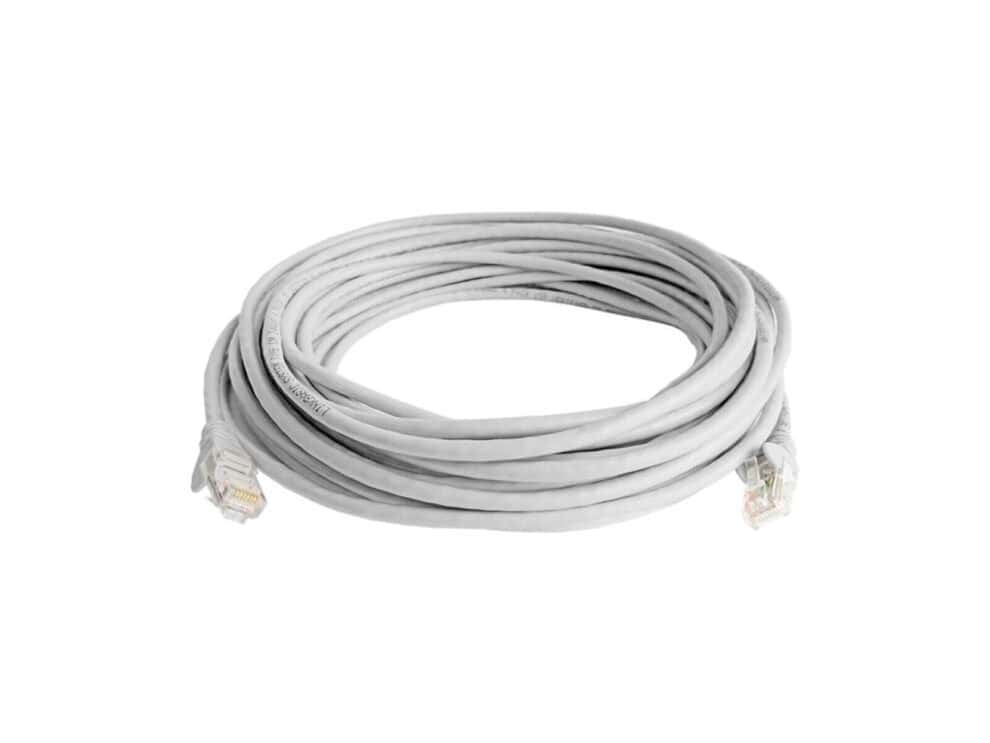 Coiled white Ethernet cable with connectors