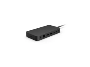 Black USB-C docking station with multiple ports