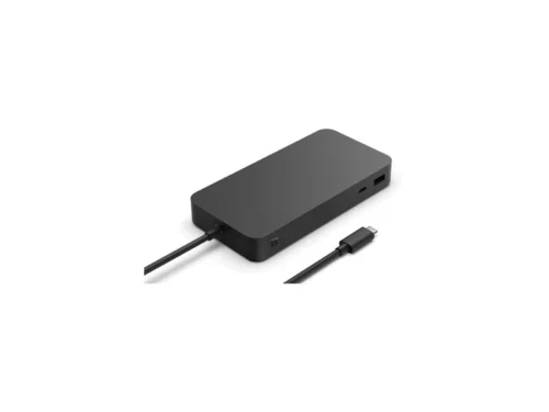 Black USB-C dock station with cable