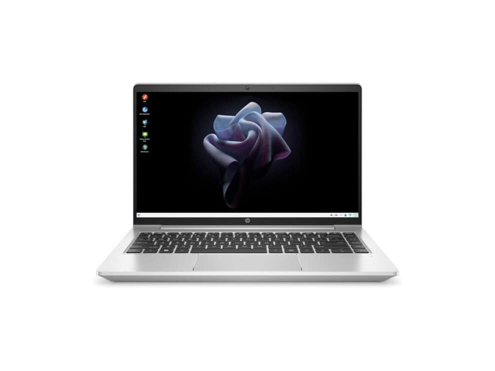 Laptop displaying abstract design on screen