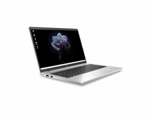 Silver laptop with dark screen background